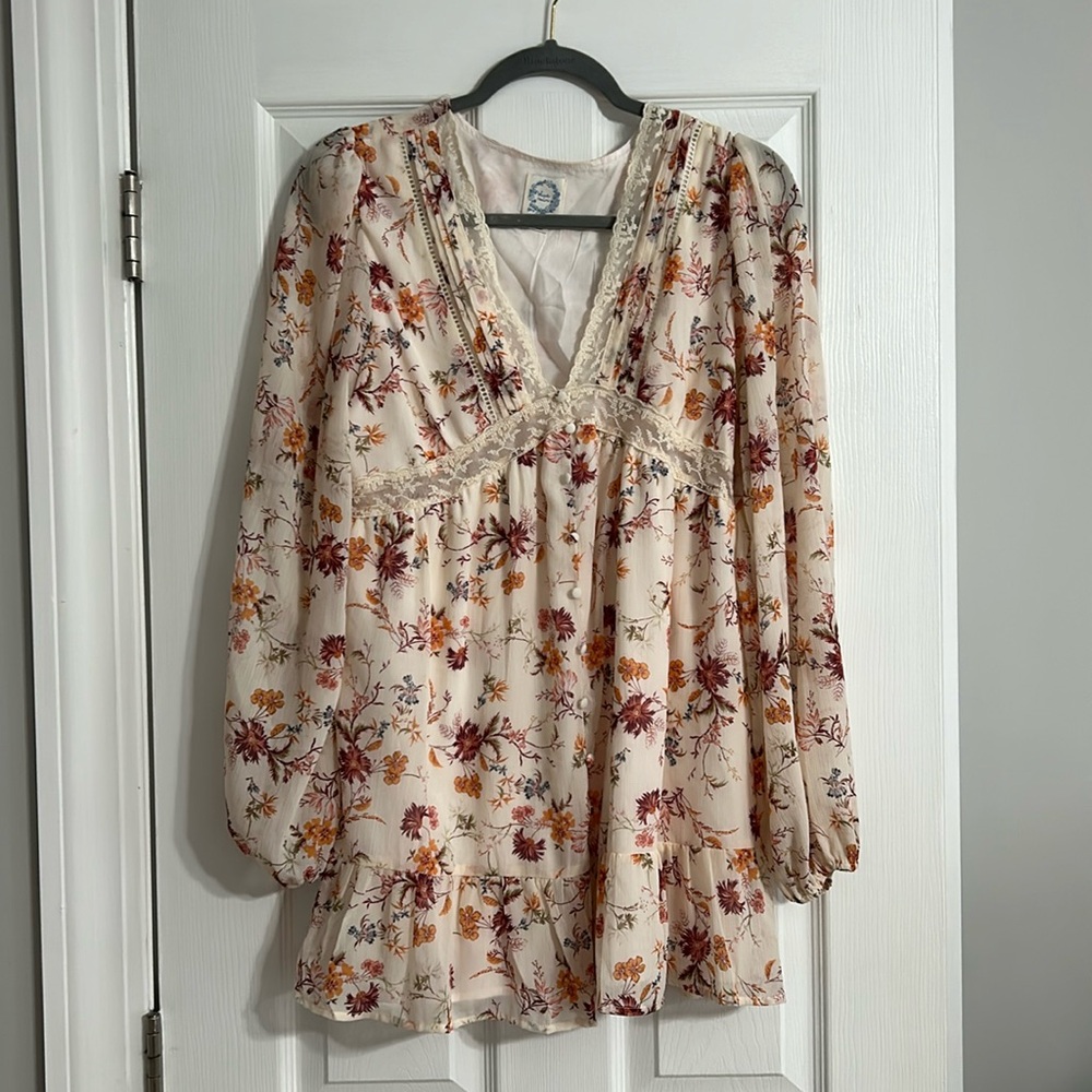 Long sleeve floral dress fall colors, size medium